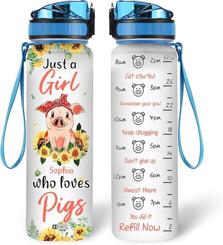 Hyturtle Pig Water Bottle - 32 Oz 1Liter Motivational Bottle With Time Marker, Just A Girl Who Loves Pigs Water Bottle Gifts For Daughter Farm Girl Animal Lover Christmas Birthday in Saudi Arabia