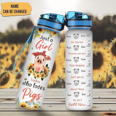 Hyturtle Pig Water Bottle - 32 Oz 1Liter Motivational Bottle With Time Marker, Just A Girl Who Loves Pigs Water Bottle Gifts For Daughter Farm Girl Animal Lover Christmas Birthday in Saudi Arabia