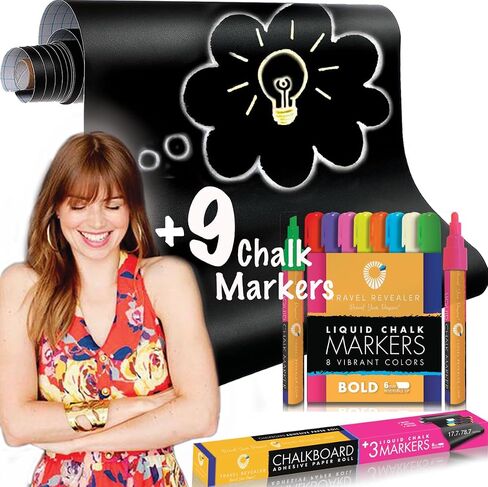 Chalkboard Contact Paper Self Adhesive Dry Erase Contact Paper Roll +3 Liquid Chalk Markers 17.7x78.7 Wallpaper Stick & Peel Removable Contact Paper Blackboard Vinyl Black Stickers in Saudi Arabia