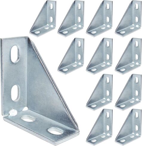12Pcs 90 Degree Gusseted Fittings, Carbon Steel Q235 Right Angle Connector Brackets, Gusset Corner Brace Fasteners for ½" Bolt in 1-5/8" Channel, 4 Hole L Shaped External Fastening Connector in Kuwait