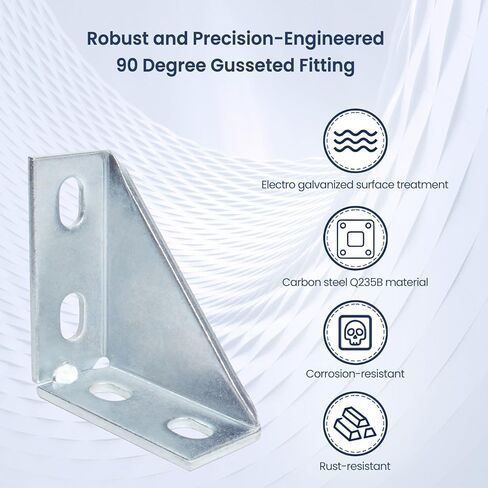 12Pcs 90 Degree Gusseted Fittings, Carbon Steel Q235 Right Angle Connector Brackets, Gusset Corner Brace Fasteners for ½" Bolt in 1-5/8" Channel, 4 Hole L Shaped External Fastening Connector in Kuwait