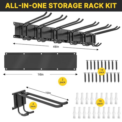 Wall Mount Tool Storage Rack, Heavy Duty Garage Storage Tool Organizer 48 Inches, Garden Tool Wall Hooks and Hangers, Hold Up to 350lbs in Saudi Arabia