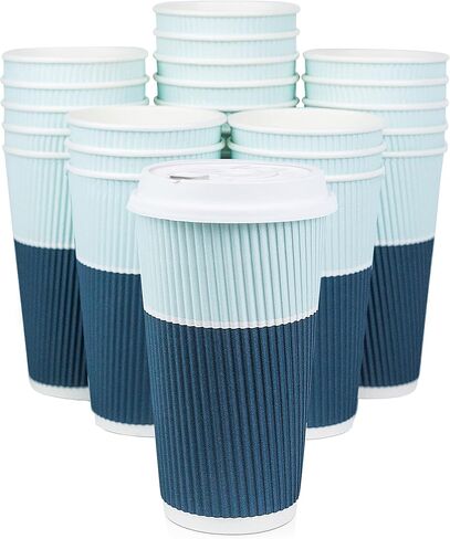 To Go Coffee Cups With Lids - 22 oz Disposable Coffee Cup With Lid. Large Togo Travel Paper Ripple Hot Cups Insulated For Hot, Cold Beverage Drinks, No Sleeves Needed (50, Royal Blue) in Saudi Arabia