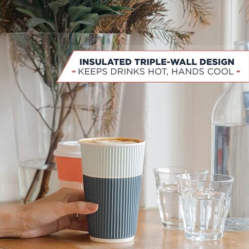 To Go Coffee Cups With Lids - 22 oz Disposable Coffee Cup With Lid. Large Togo Travel Paper Ripple Hot Cups Insulated For Hot, Cold Beverage Drinks, No Sleeves Needed (50, Royal Blue) in Saudi Arabia