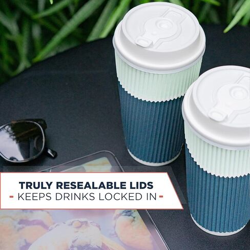 To Go Coffee Cups With Lids - 22 oz Disposable Coffee Cup With Lid. Large Togo Travel Paper Ripple Hot Cups Insulated For Hot, Cold Beverage Drinks, No Sleeves Needed (50, Royal Blue) in Saudi Arabia
