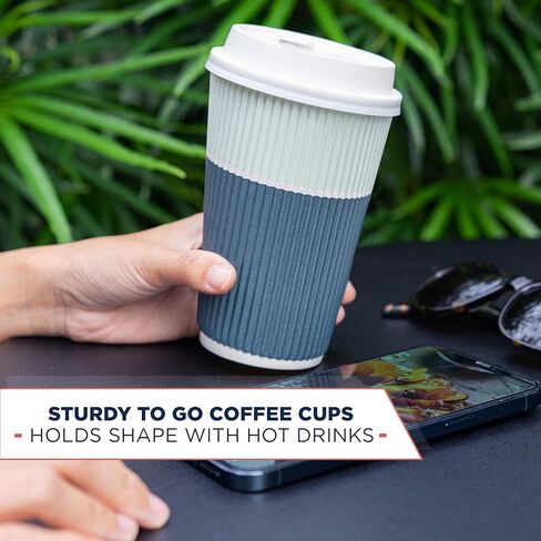 To Go Coffee Cups With Lids - 22 oz Disposable Coffee Cup With Lid. Large Togo Travel Paper Ripple Hot Cups Insulated For Hot, Cold Beverage Drinks, No Sleeves Needed (50, Royal Blue) in Saudi Arabia