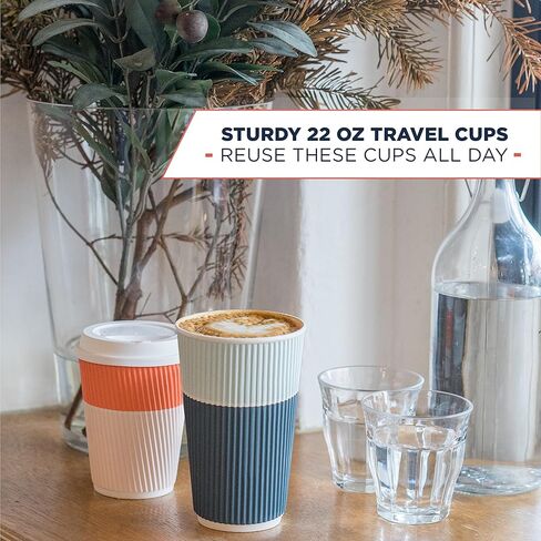 To Go Coffee Cups With Lids - 22 oz Disposable Coffee Cup With Lid. Large Togo Travel Paper Ripple Hot Cups Insulated For Hot, Cold Beverage Drinks, No Sleeves Needed (50, Royal Blue) in Saudi Arabia
