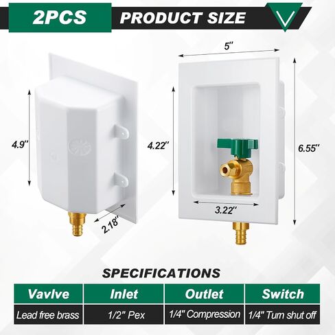 Hicarer 2 Set Ice Maker Outlet Box Pre Assembled Ice Maker Box 1/2 Inch Pex F1807 Crimp with Installed 1/4 Turn Ball Valve for Ice Maker Supply in Saudi Arabia