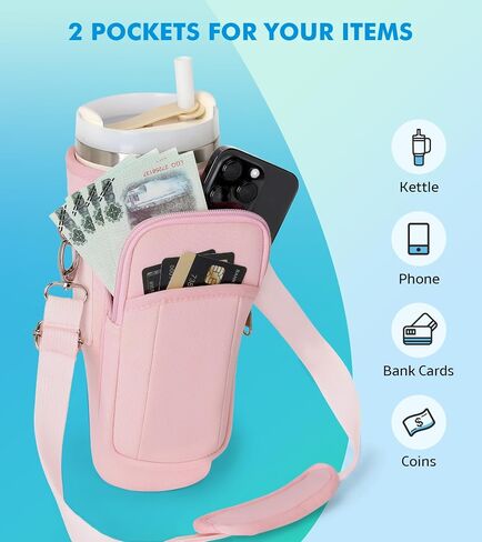 Water Bottle Holder with Strap 40oz Water Bottle Carrier Bag with Phone Pocket Water Bottle Pouch for Walking Hiking Camping in Saudi Arabia