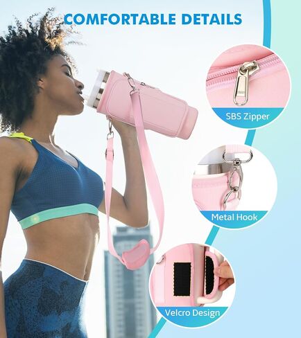Water Bottle Holder with Strap 40oz Water Bottle Carrier Bag with Phone Pocket Water Bottle Pouch for Walking Hiking Camping in Saudi Arabia