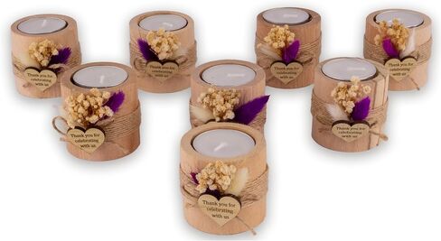 حاملات شموع Tealight الخشبية - 8 قطع حوامل شموع أسطوانية صغيرة لضيف حفل الزفاف، حاملات شموع نذرية، هدايا تذكارية للشموع للضيوف، حفل استقبال المولود الجديد، هدايا الحفلات، هدايا شكر، كهرمان in Saudi Arabia