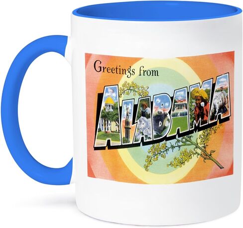 3dRose Greetings From Alabama With Scenes Of The State Inside Bold Lettering Two Tone Mug, 11 oz, Black in Saudi Arabia