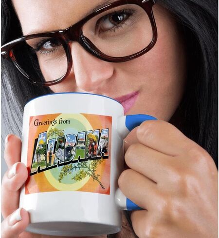 3dRose Greetings From Alabama With Scenes Of The State Inside Bold Lettering Two Tone Mug, 11 oz, Black in Saudi Arabia