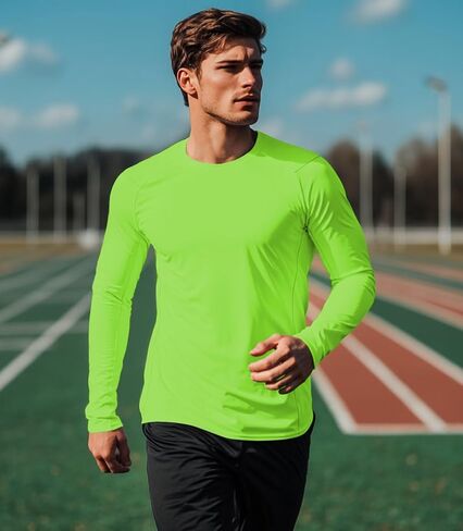 Men Long Sleeve Athletic Shirt, Crewneck Running T-Shirts Fitted, Moisture Wicking Base Layer Workout Tee Dry Fit in Saudi Arabia