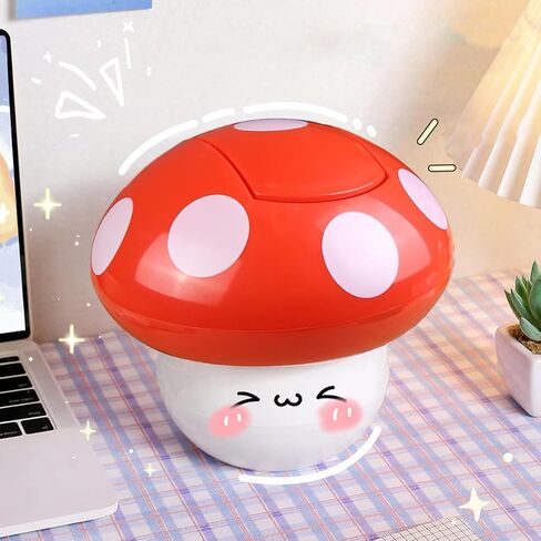 Mini Trash Can Mushroom Trash Can Mushroom Waste Bin Desktop Garbage Bin Cute Waste Basket with Lid for Home OfficeKitchen Trash Can in Saudi Arabia