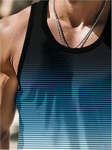 Men's Summer Tank Top Striped Ombre Crewneck Sleeveless Tank Top Workout Muscle Gym Tank T-Shirt in Saudi Arabia