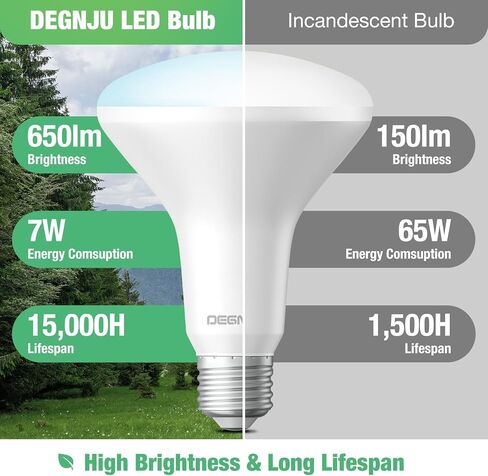 BR30 لمبة LED، أضواء غامرة قابلة للتعتيم في الأماكن المغلقة CRI80 7W يعادل 65W 2700K أبيض ناعم 650 لومن، 15000 ساعة مدى الحياة، مصابيح إضاءة مجوفة، قاعدة E26 داخلية يمكن أن تضيء المصابيح، 6 عبوات in Kuwait