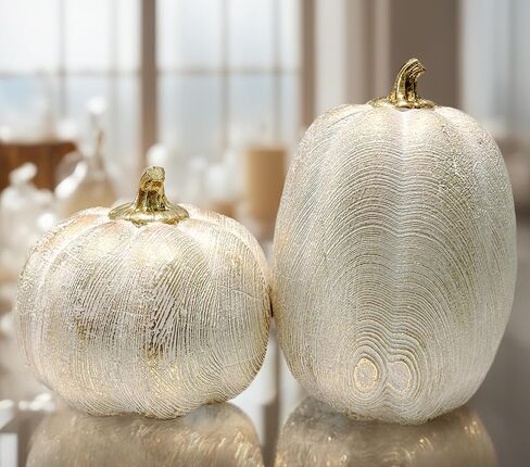 2 PCS Fall Pumpkin Decor, Gold Resin Pumpkin Figurines, Fall Decorations for Home, Rustic Farmhouse Neutral Artificial Pumpkin Statues for Thanksgiving, Table Centerpieces, Autumn, Harvest (Textured) in Saudi Arabia