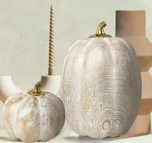 2 PCS Fall Pumpkin Decor, Gold Resin Pumpkin Figurines, Fall Decorations for Home, Rustic Farmhouse Neutral Artificial Pumpkin Statues for Thanksgiving, Table Centerpieces, Autumn, Harvest (Textured) in Saudi Arabia