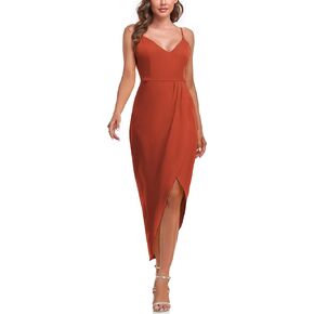 Aigeman Women's Spaghetti Straps Sexy Backless Satin Maxi Dress Summer Wedding Guest Dress Cocktail Party Dresses 7291