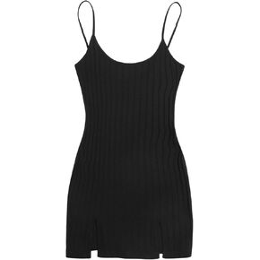 WDIRARA Women's Plus Size Split Front Sleeveless Rib Knit Bodycon Dress