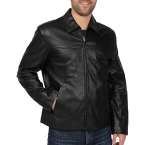 Men's Big and Tall New Zealand Lambskin Leather Classic Open Bottom Jacket, Black, 4XL