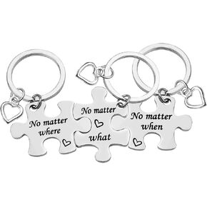 Best Friend Keychain Set Sisters Brothers Keychain Set No Matter Where What When Puzzle Keychain Set of 3 Long Distance Relationship Gifts Friendship Gifts for Family Teens Birthday Graduation Gifts