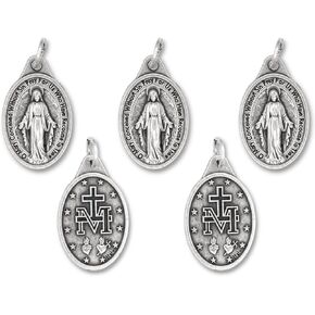 Bulk Pack of 5 - Miraculous Medal Pendant for Necklace -1" Oval Silver Oxidized Miraculous Medals Pendant for Necklace, Medals for Jewelry Catholic, Made in Italy