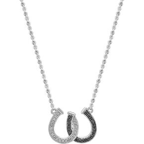 Dazzlingrock Collection 0.12 Carat (ctw) Round Black & White Diamond Double Horseshoe Pendant with 18 inch Silver Chain for Women in 925 Sterling Silver