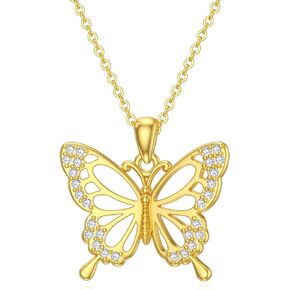 14k Yellow Gold Butterfly Necklace Jewelry for Women Fine Filigree Gold Butterfly Pendant Gift for Women Girls