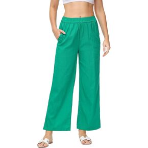 MCEDAR Linen Blend Pants for Women High Waisted Wide Leg Striped Drawstring Beach Pants with Pockets