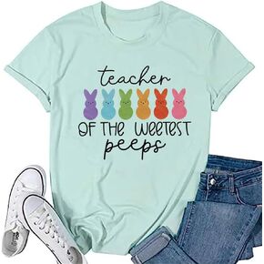 Women Easter Teacher Shirt Teaching My Favorite Peeps Letter Print Bunny Grahpic Tee Happy Easter Teacher Gift Novelty Tops…