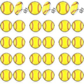 Sherr 15 Pairs Stud Earrings Metal Earrings for Women 16 mm Sports Ball Earrings for Sensitive Ears Mom Fan Player Teen Girls Jewelry Gift Accessories