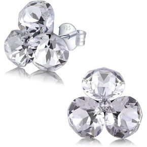 Chic Bijoux Birthstone Stud Earrings for Women – With 4 Austrian Crystals and 925 Sterling Silver – Gift for Mom, Pink/Blue/Purple/Green/Clear