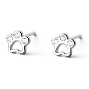 CZ Paw Earrings for Women Girls S925 Sterling Silver Cubic Zirconia Tiny Stud Tragus Post Pin Cute Paw Kitten Cat Puppy Dog Print Earrings Hypoallergenic Jewelry Gift for Pet Lover
