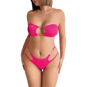 MakeMeChic Women's 2 Piece Swimsuits Strapless Ring Bandeau Bikini Sets Cut Out Swimwear Bathing Suit