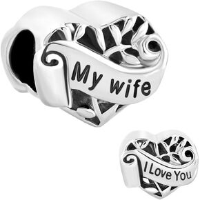 CharmSStory I Love You My Wife Sister Grandma Heart Sterling Silver Beads Charm For Bracelets