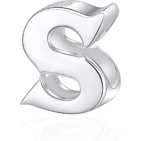 GEMDAZZ 26 Alphabet Letter Charms, Polished 925 Sterling Silver Complete Initial A-Z Beads, fits European Name Bracelet, Gift for Mother/Father/Daughter/Son/Sister/Friends