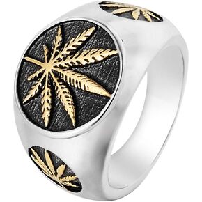 Men's Vintage Stainless Steel Ring Weed Marijuana Cannabis Leaf Symbol Rock Punk Hip-hop Jewelry Size 7-15