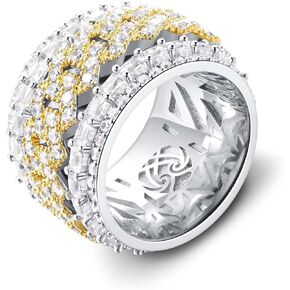PHENGEL Anxiety Rotating Stress Relief Rotate Freely Hip Hop Rotating rings Black-Plating Platinum rings