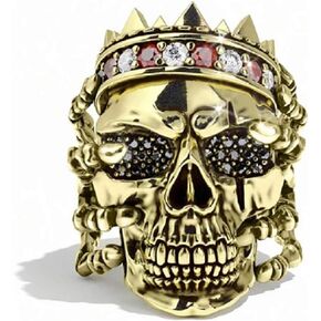 Skull Head Ring for Men, CZ Crown Skull King Ring, Gothic Black Eye Skull Ring Cocktail Party Ring, Skull Hand Ring Halloween Biker, Vintage Punk Jewelry Gift for Men Boys