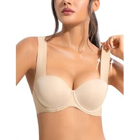 Upushall Push Up Balconette Bras for Women, Seamless Bombshell Padded, Soft T Shirt Bra, Widen Straps Add 2 Cups