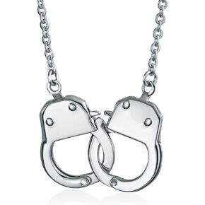 Men's Biker Punk Rocker Jewelry Large Statement Chain Handcuff Necklace in Black Gold Silver Tone Stainless Steel Pendant for Teens Women - 20 Inch