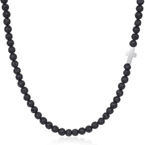 GAVU 6mm Crystal Beaded Cross Necklace for Men