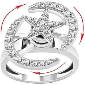 Motion ring 925 sterling silver Meditation energetic Promise Ring Moon Star desing, spinning ring, spinner ring, hypnosis ring, stress Relief ring white zircone Ruby zircone stone
