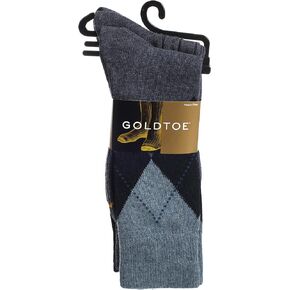 Gold Toe Men's Classic Casual Multi-Pack Bundle Socks, Navy Gray Argyle-3 Pack, Shoe Size: 10-13