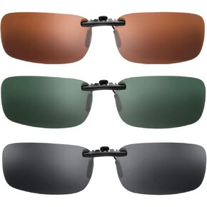 Sewroro 3 Pcs Polarized Clip- on Sunglasses Clip On Sunglasses Polarized Sunglasses Myopia Sunglasses Polarized Clip (Gray, Dark Green, Coffee)
