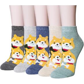 Peoaieh 5 Pairs 3D Cartoon Corgi Shiba Inu Low Cut Socks No Show Socks Funny Casual Animal Cotton Crew Socks, Multi-color, One Size