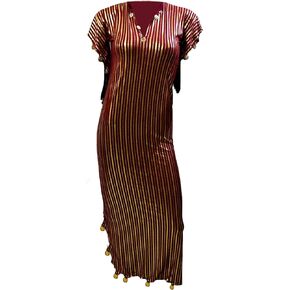 Egyptian Belly Dance Nancy Stretchy Folkloric Dancing Outfit Galabeya Oriental Abaya Dress Dresses Costume Baladi Saidi Fallahi Carnival Sequins Handmade Bellydance Women (Dark Red X Gold)