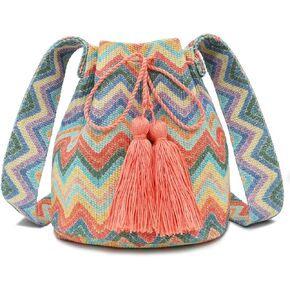 Canvas Crossbody Bags for Women, Tassels Drawstring Bucket Bag, Bohemian Handbag, Tote Bag Large Capacity Travel Tote Bag for Vacation Travel Daily Matching